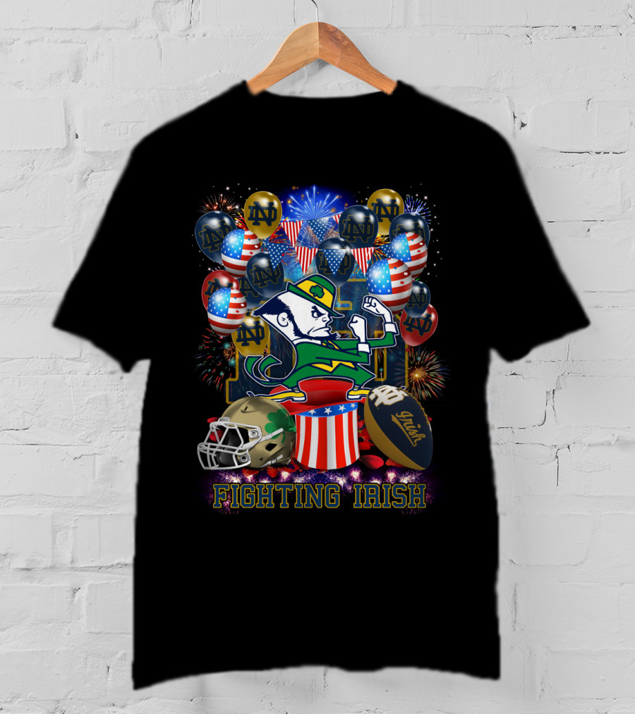 Ncaa Notre Dame Fighting Irish Notre Dame Leprechaun Fireworks Balloons Football Helmet T-Shirt