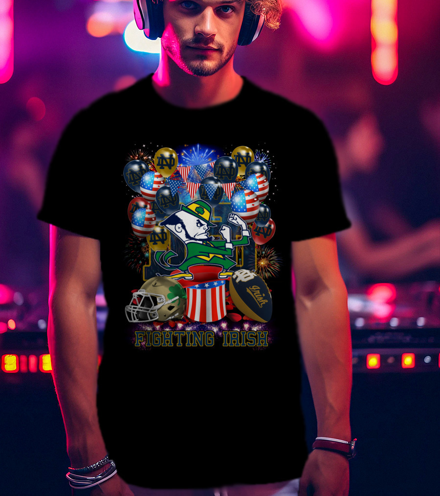 Ncaa Notre Dame Fighting Irish Notre Dame Leprechaun Fireworks Balloons Football Helmet T-Shirt