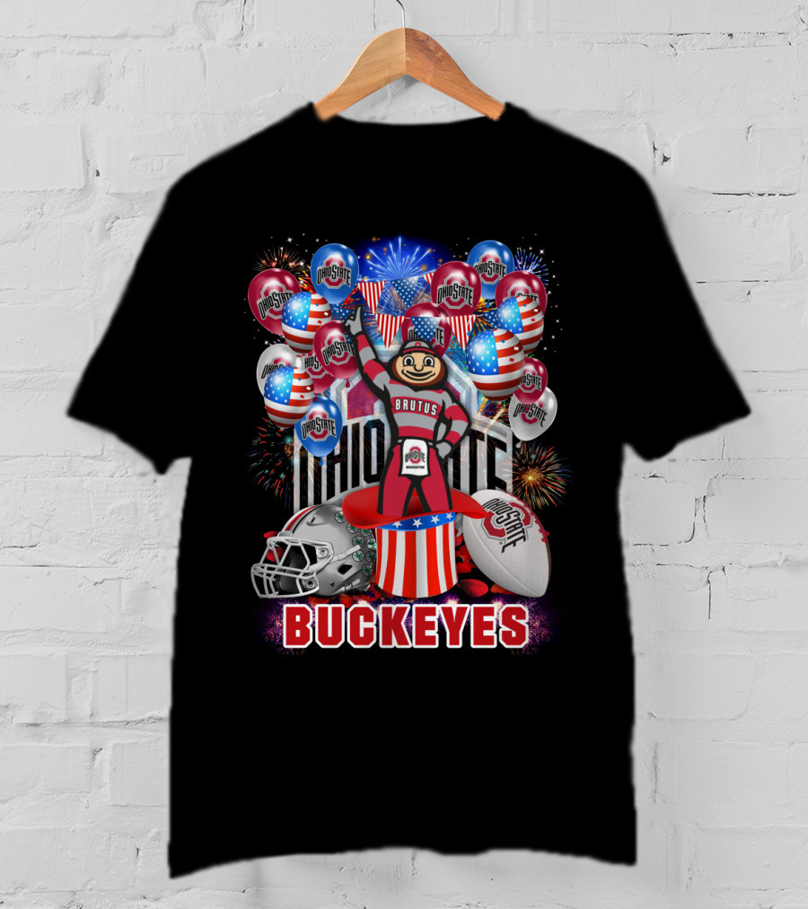 Ncaa Ohio State Buckeyes Brutus Mascot Fireworks And Balloons Celebration T-Shirt
