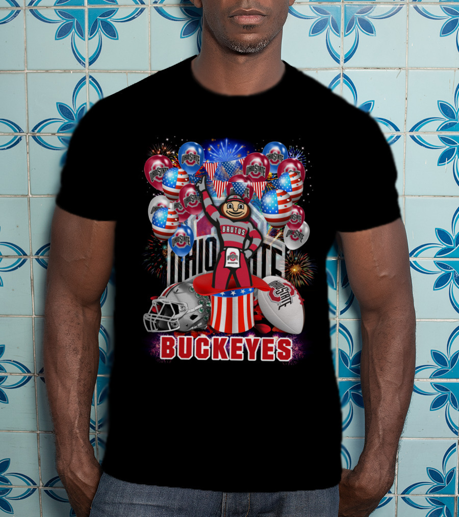 Ncaa Ohio State Buckeyes Brutus Mascot Fireworks And Balloons Celebration T-Shirt