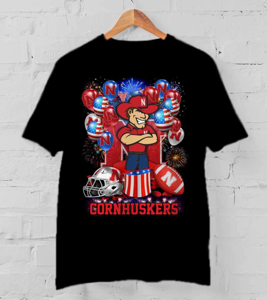 Ncaa Nebraska Cornhuskers Fireworks Balloons Football Helmet T-Shirt