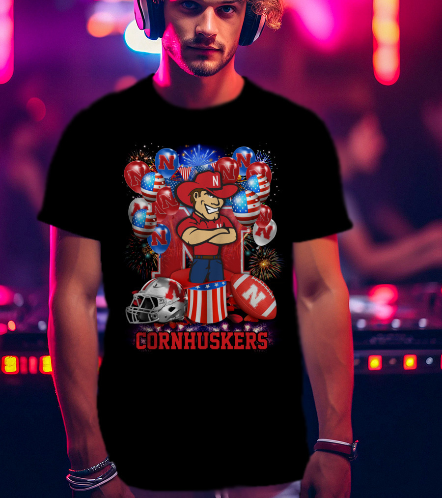 Ncaa Nebraska Cornhuskers Fireworks Balloons Football Helmet T-Shirt