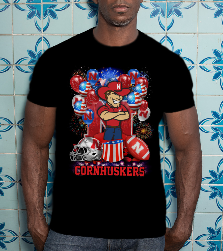 Ncaa Nebraska Cornhuskers Fireworks Balloons Football Helmet T-Shirt