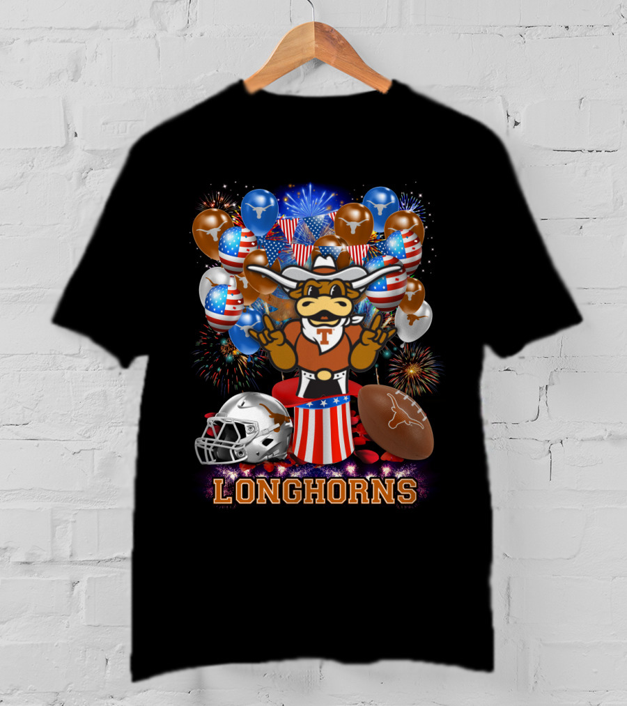 Ncaa Texas Longhorns Mascot Fireworks Balloons Helmet Football T-Shirt