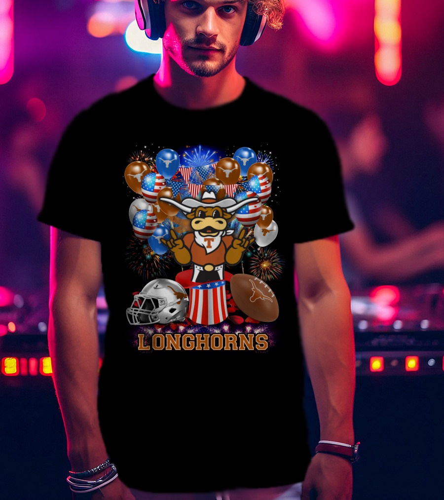 Ncaa Texas Longhorns Mascot Fireworks Balloons Helmet Football T-Shirt