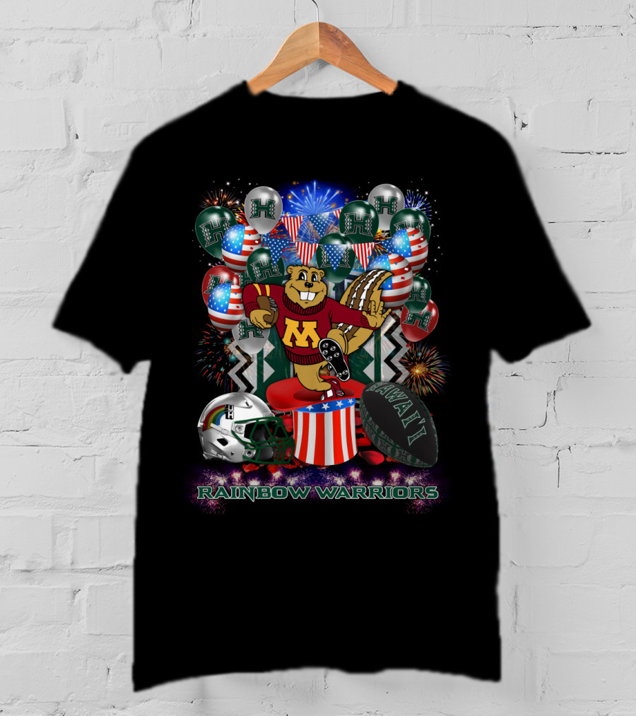 Ncaa2 Hawaii Rainbow Warriors Minnesota Mascot Fireworks Football Celebration T-Shirt