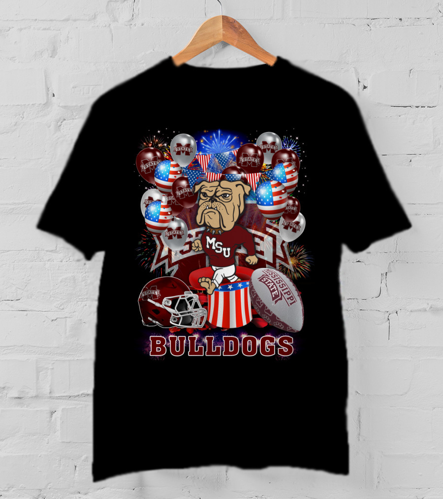 Msu Mississippi State Bulldogs Helmet Fireworks Football T-Shirt