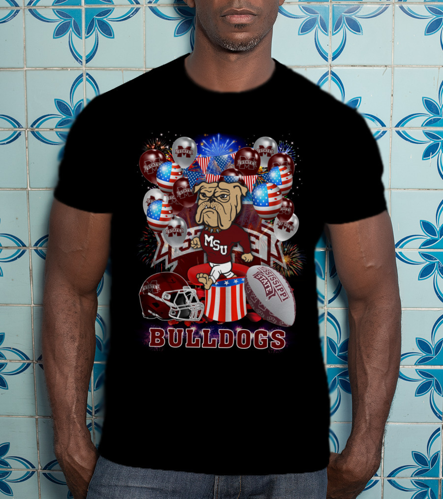 Msu Mississippi State Bulldogs Helmet Fireworks Football T-Shirt
