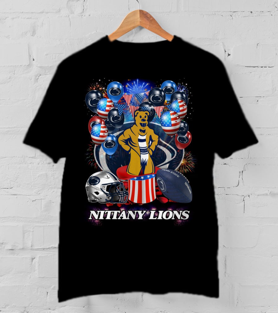 Penn State Nittany Lions Football Spirit With Patriotic Balloons And Fireworks T-Shirt
