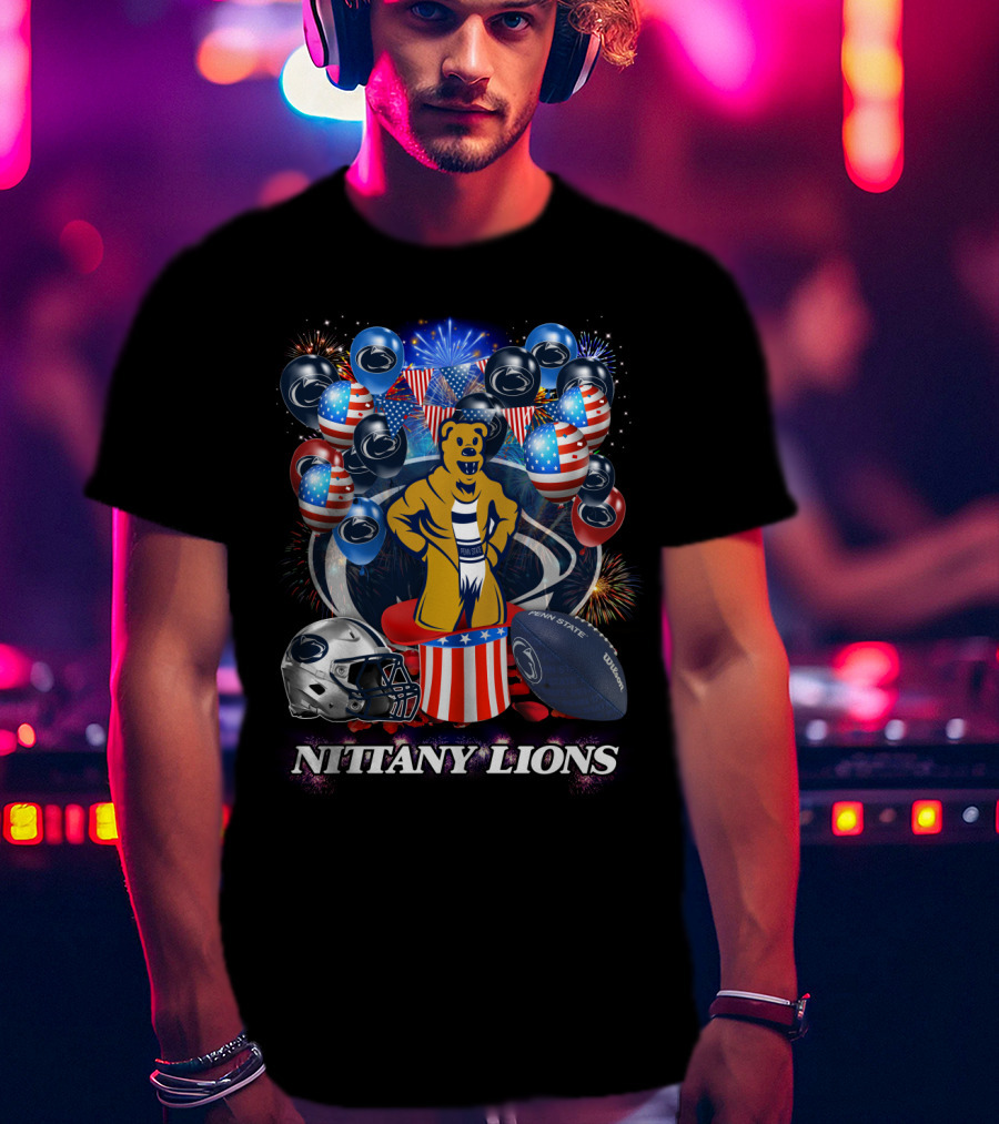 Penn State Nittany Lions Football Spirit With Patriotic Balloons And Fireworks T-Shirt