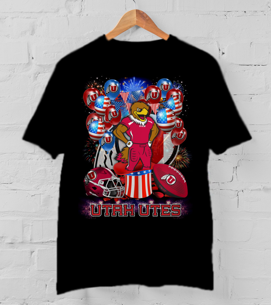 Utah Utes Patriotic Eagle Mascot And Football Helmet T-Shirt