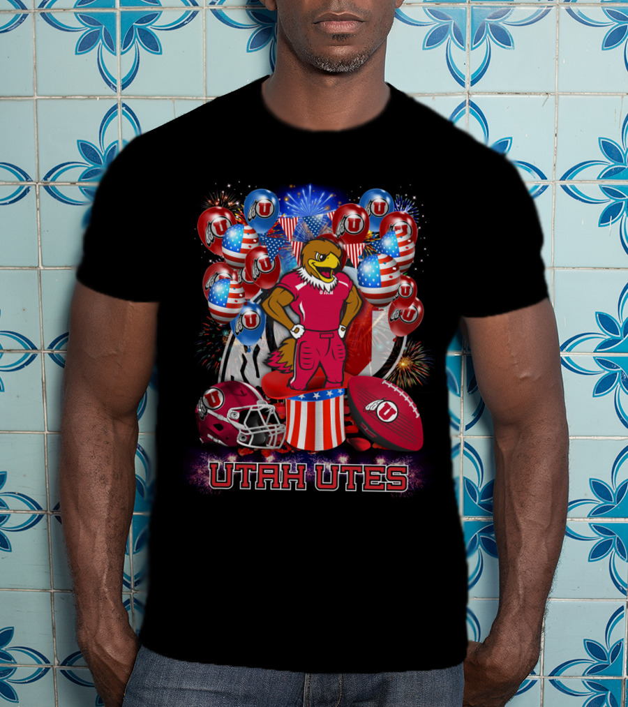 Utah Utes Patriotic Eagle Mascot And Football Helmet T-Shirt