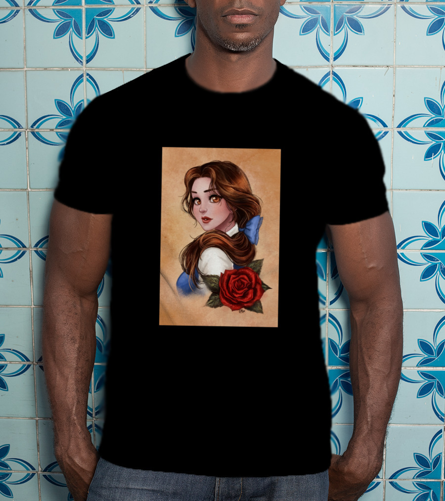 Great Picture Girl Rose With Blue Bow Brown Hair T-Shirt