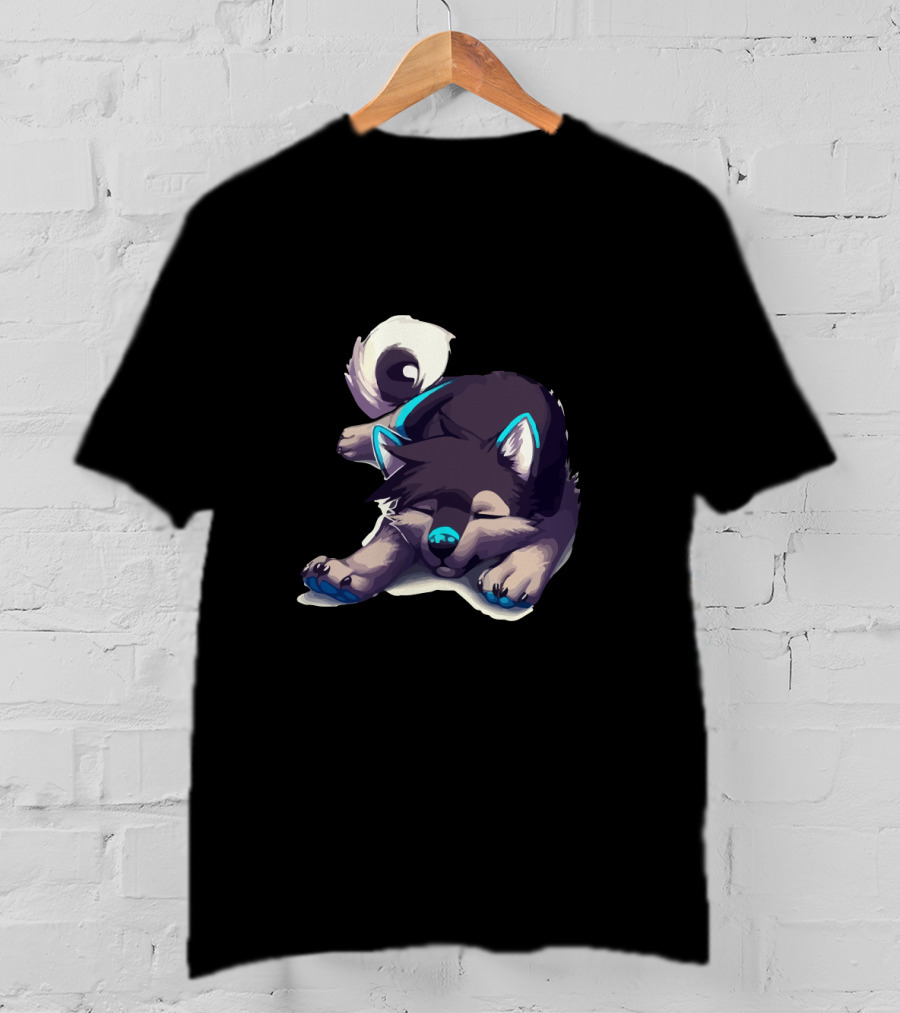 Gorgeous Dog Sleeping With Blue Ears And Tail Highlights T-Shirt