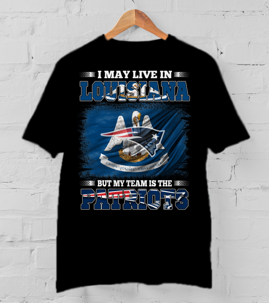 Louisiana Resident New England Patriots Fan With State Flag And Team T-Shirt