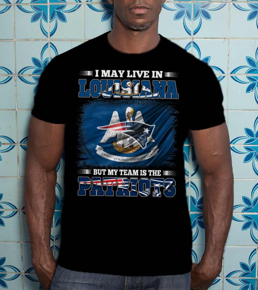 Louisiana Resident New England Patriots Fan With State Flag And Team T-Shirt