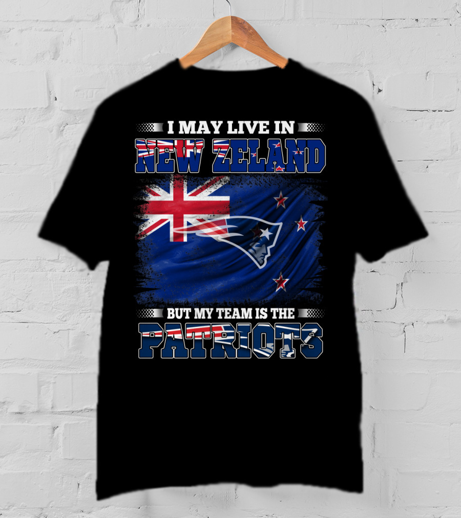 Patriots Fan Living In New Zealand With New England Logo And Flag Elements T-Shirt