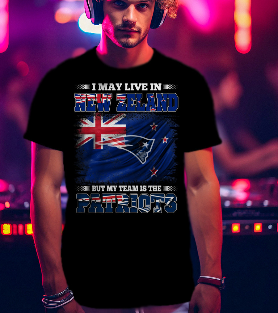 Patriots Fan Living In New Zealand With New England Logo And Flag Elements T-Shirt