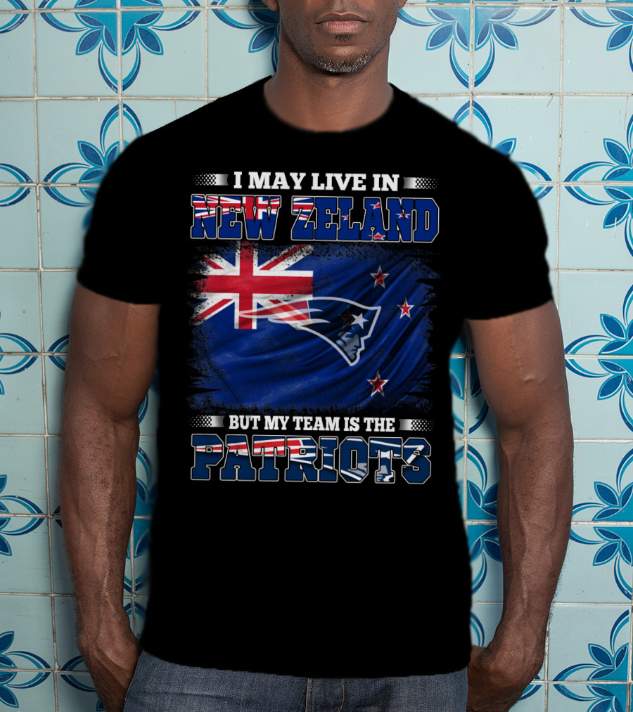 Patriots Fan Living In New Zealand With New England Logo And Flag Elements T-Shirt