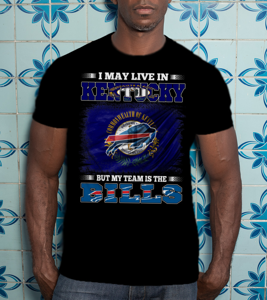 Kentucky Resident Proudly Supports Buffalo Bills With State Flag And Team T-Shirt