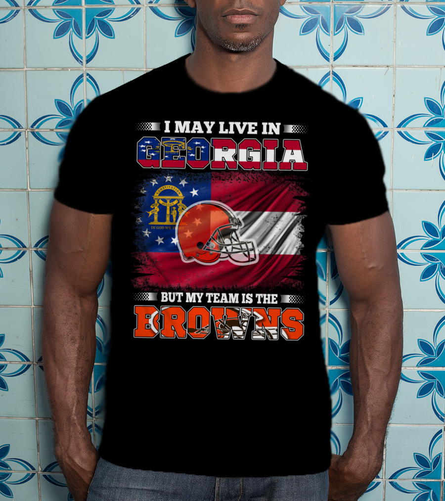 I May Live In Georgia But My Team Is The Browns Football Helmet Flag T-Shirt