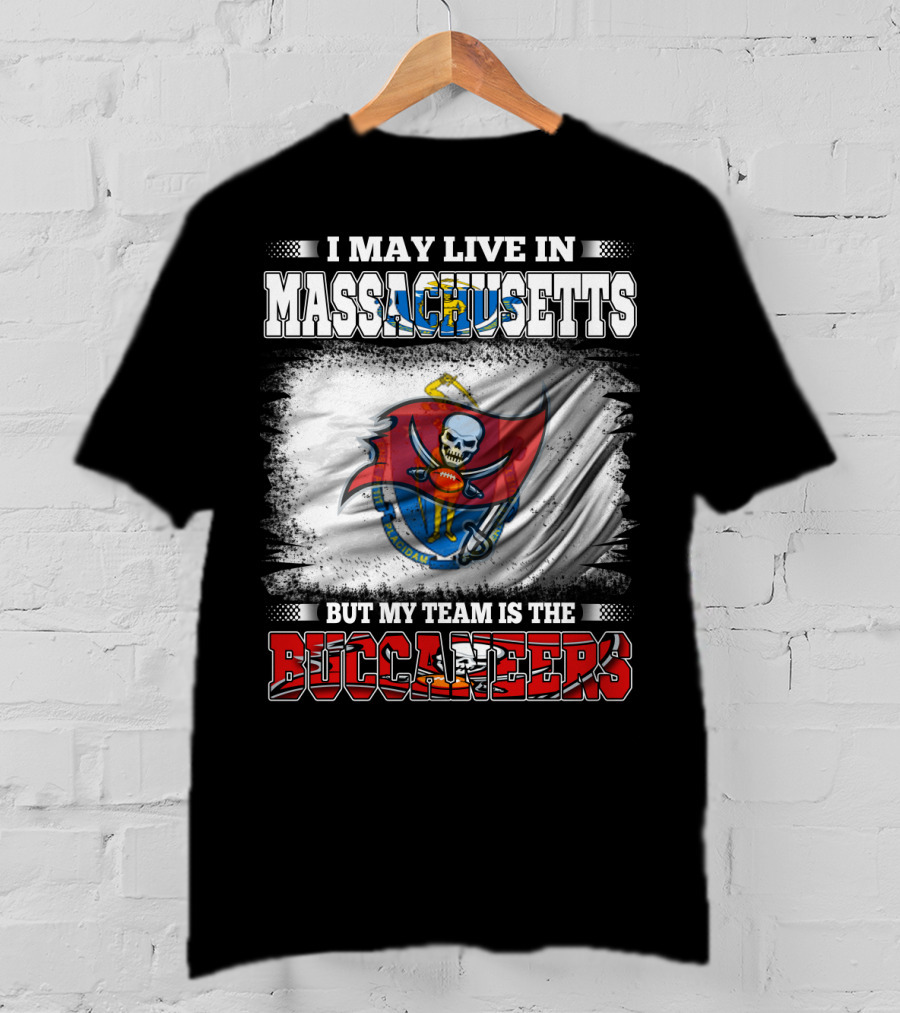 Massachusetts Resident Supporting Buccaneers With Flag And Skull T-Shirt