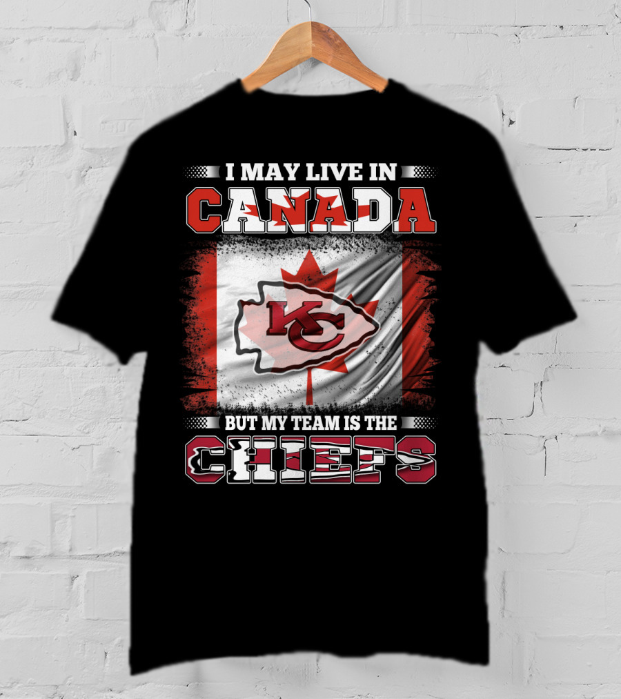 Chiefs Enthusiast Living In Canada With Kansas City Logo And Canadian Flag Background T-Shirt