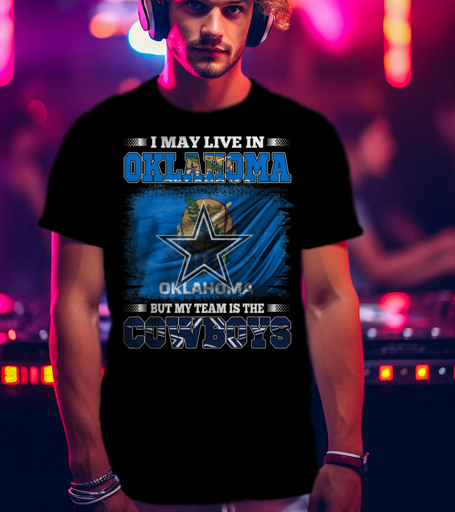 Live In Oklahoma My Team Cowboys Oklahoma Flag Star T-Shirt