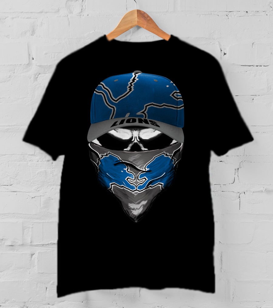 DETROIT LIONS LIONS Blue Skull Cap And Bandana T-Shirt