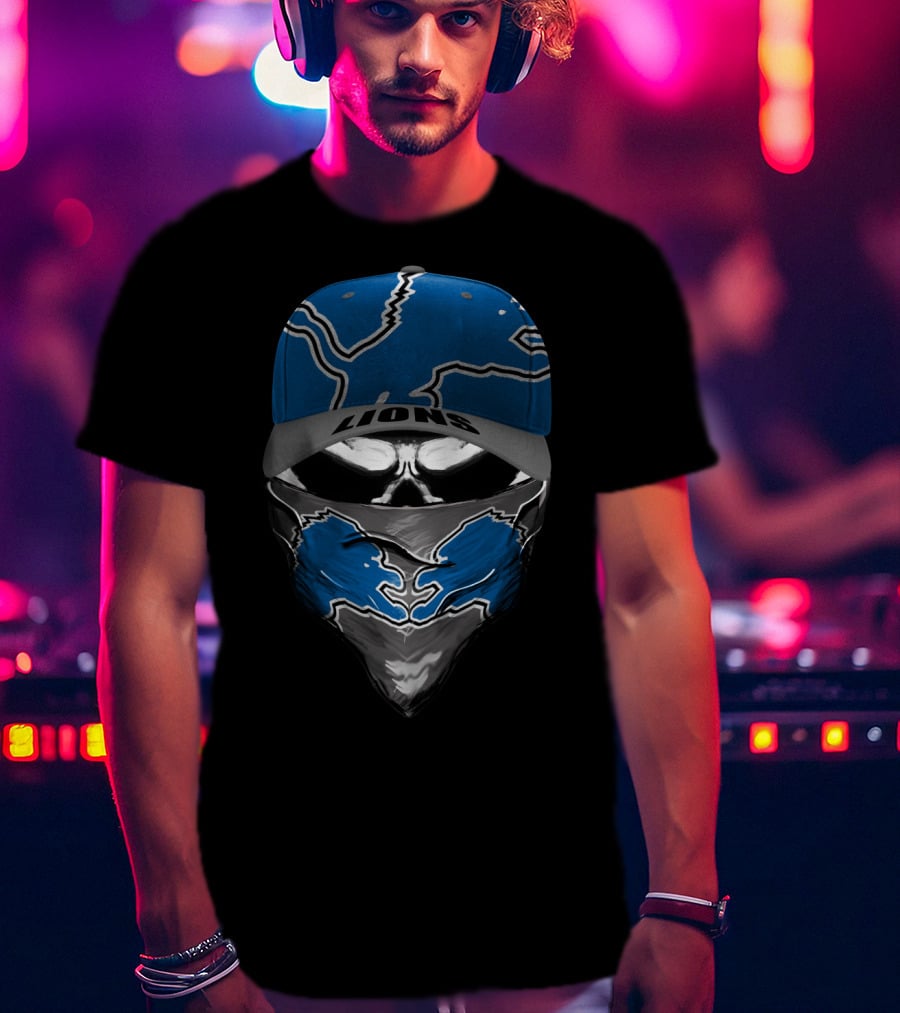DETROIT LIONS LIONS Blue Skull Cap And Bandana T-Shirt