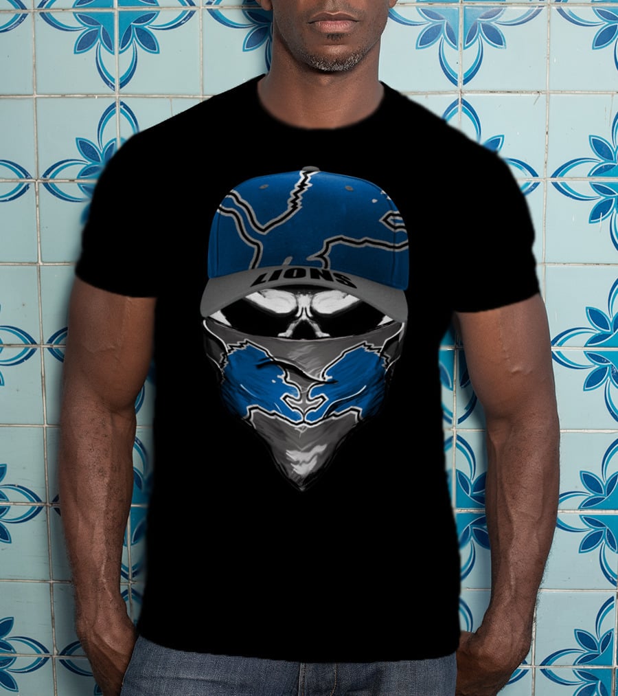 DETROIT LIONS LIONS Blue Skull Cap And Bandana T-Shirt