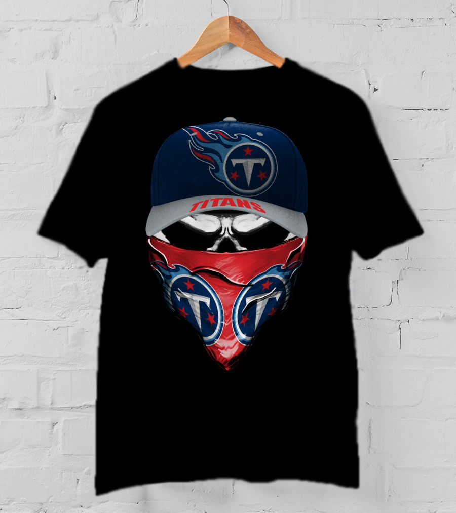 Tennessee Titans Skull With Logo Cap And Bandana T-Shirt