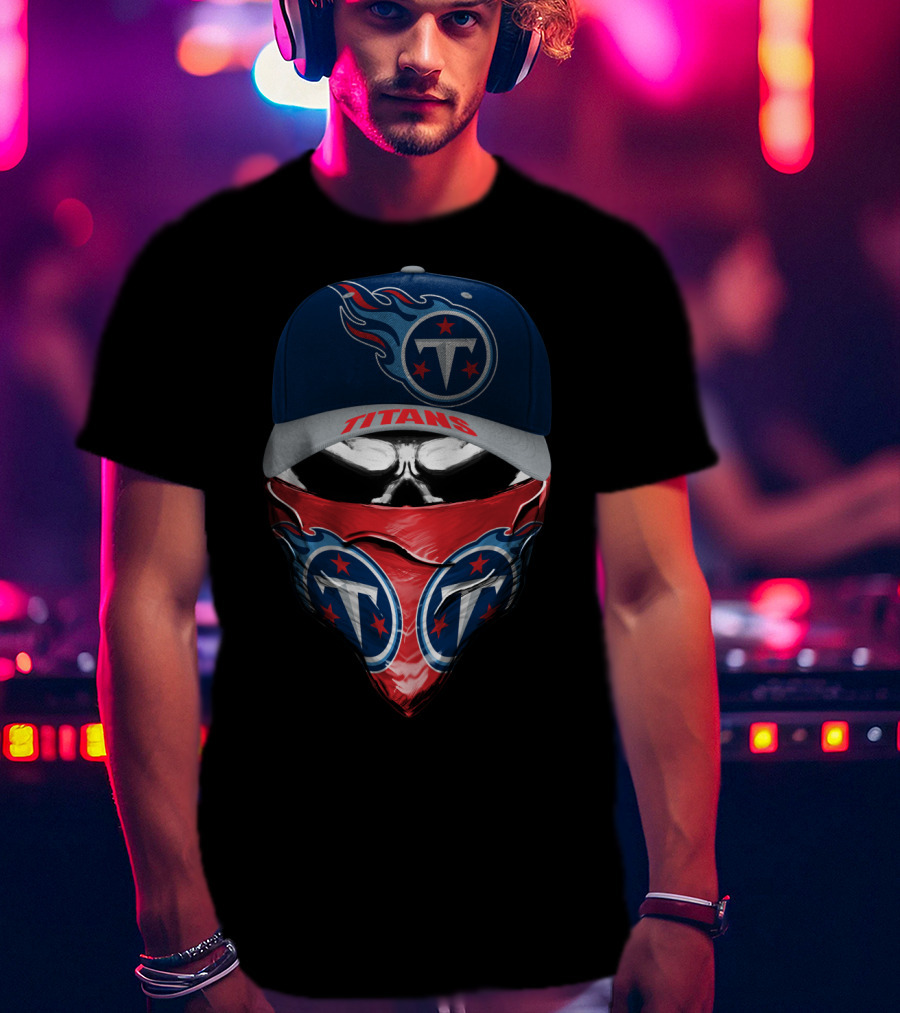 Tennessee Titans Skull With Logo Cap And Bandana T-Shirt