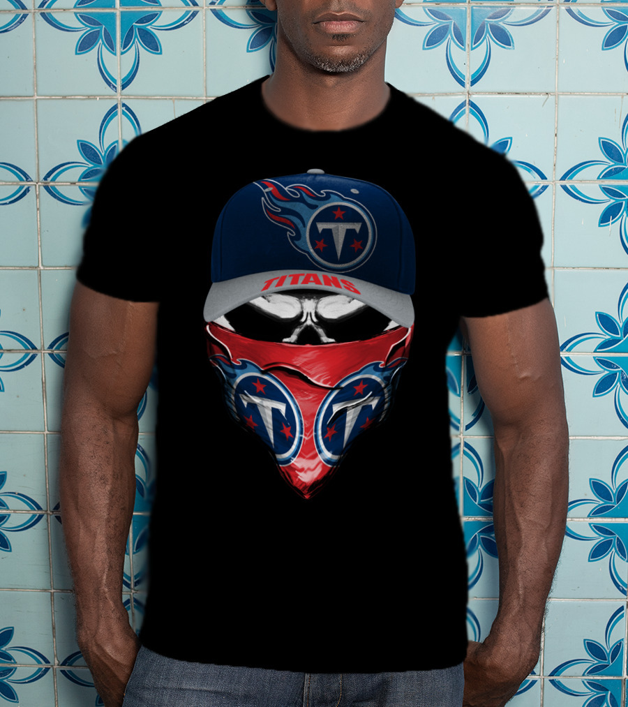 Tennessee Titans Skull With Logo Cap And Bandana T-Shirt