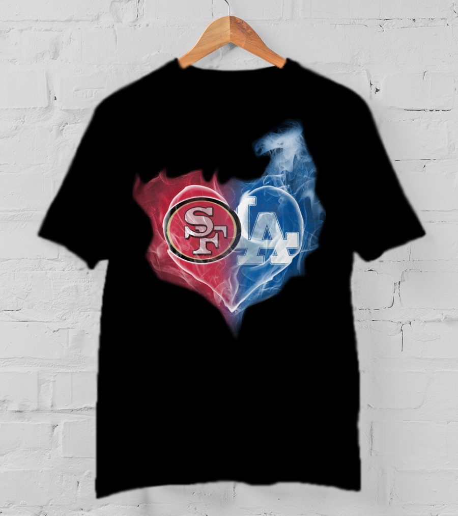 49ers SF And LA Dodgers Heart Fusion T-Shirt