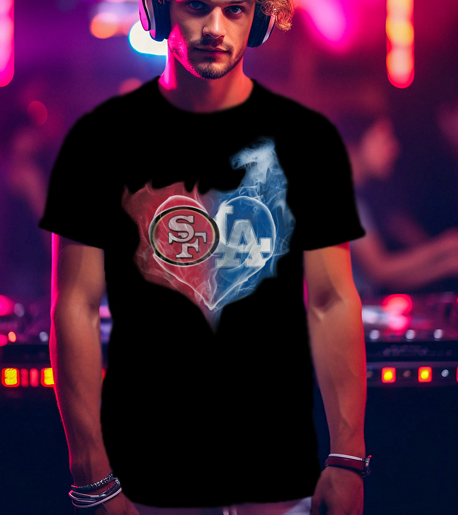 49ers SF And LA Dodgers Heart Fusion T-Shirt
