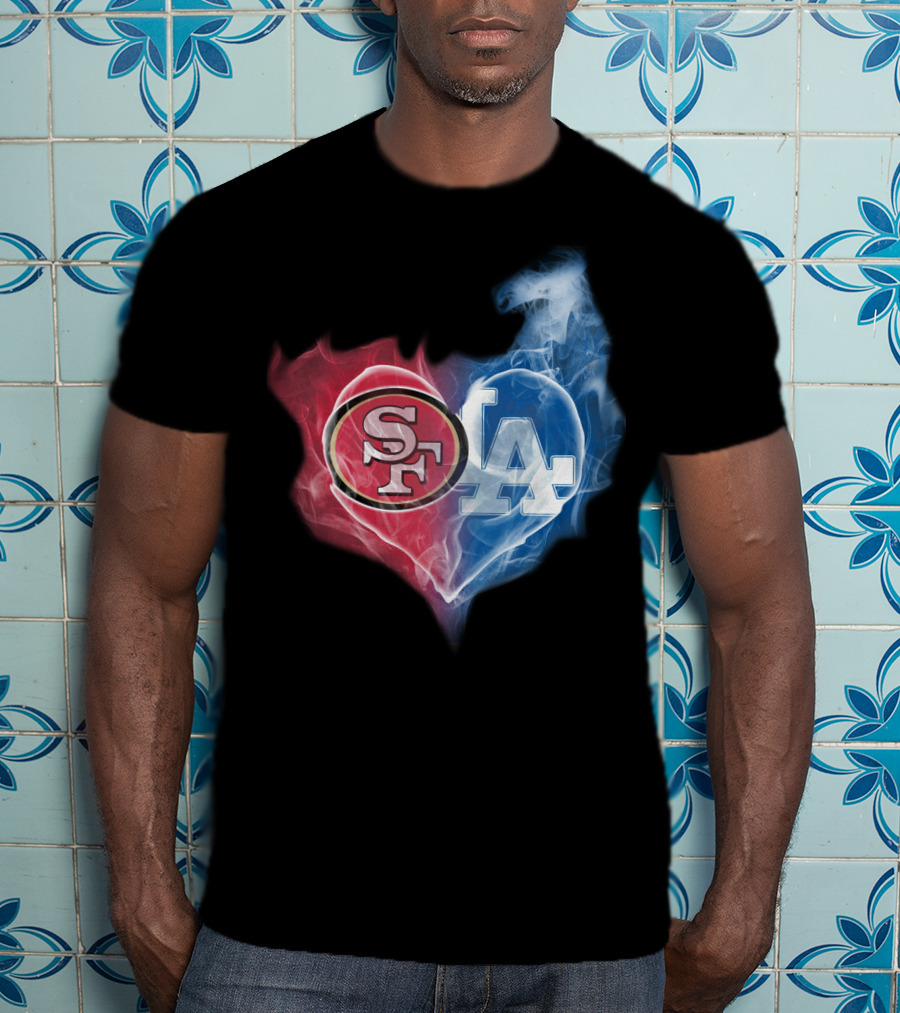 49ers SF And LA Dodgers Heart Fusion T-Shirt