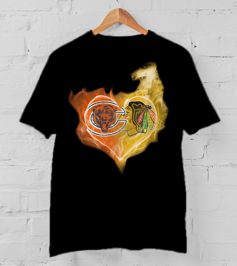Bears Chicago Blackhawks Fire Heart T-Shirt