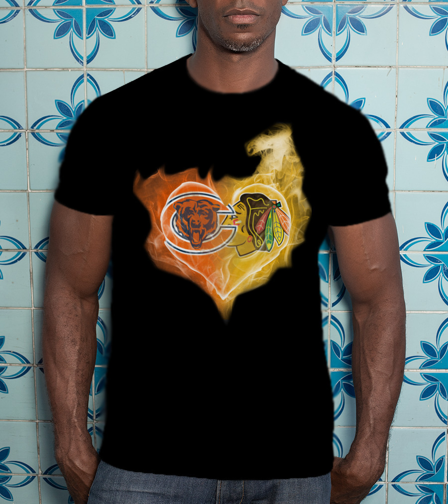 Bears Chicago Blackhawks Fire Heart T-Shirt