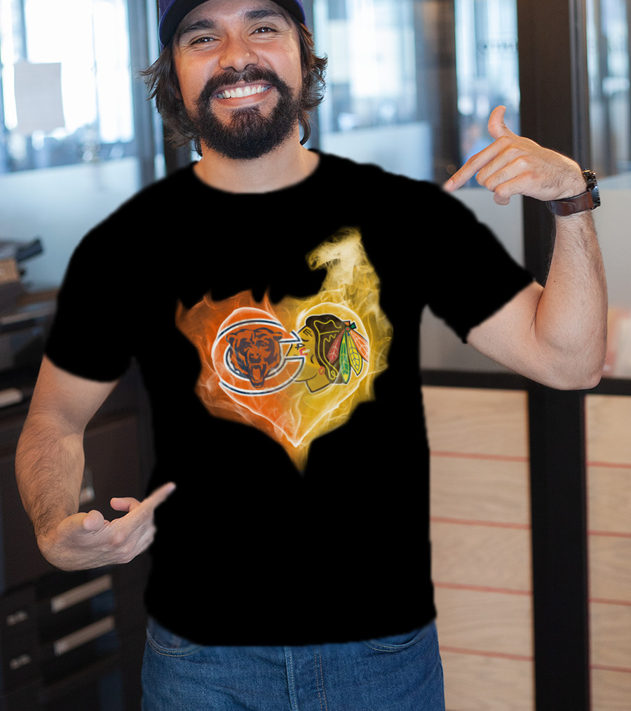 Bears Chicago Blackhawks Fire Heart T-Shirt