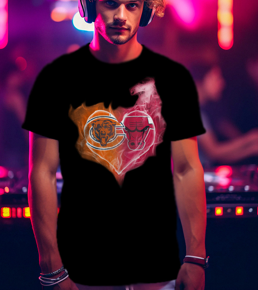 Bears Chicago Bulls Heart Logo Smoke T-Shirt