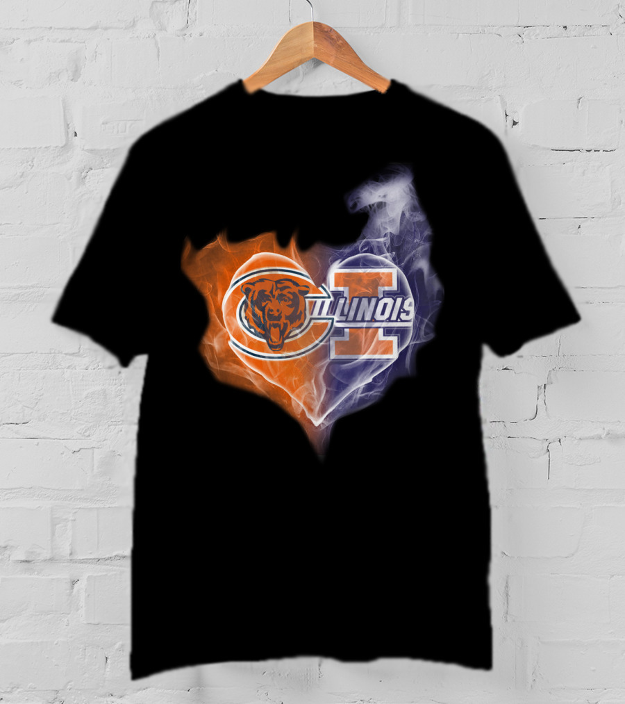 Chicago Bears Illinois Fighting Illini Heart Smoke T-Shirt