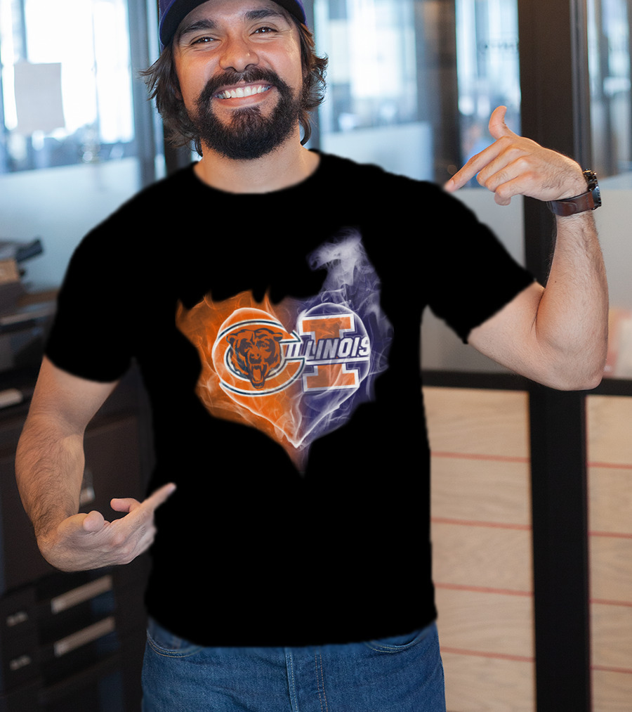 Chicago Bears Illinois Fighting Illini Heart Smoke T-Shirt