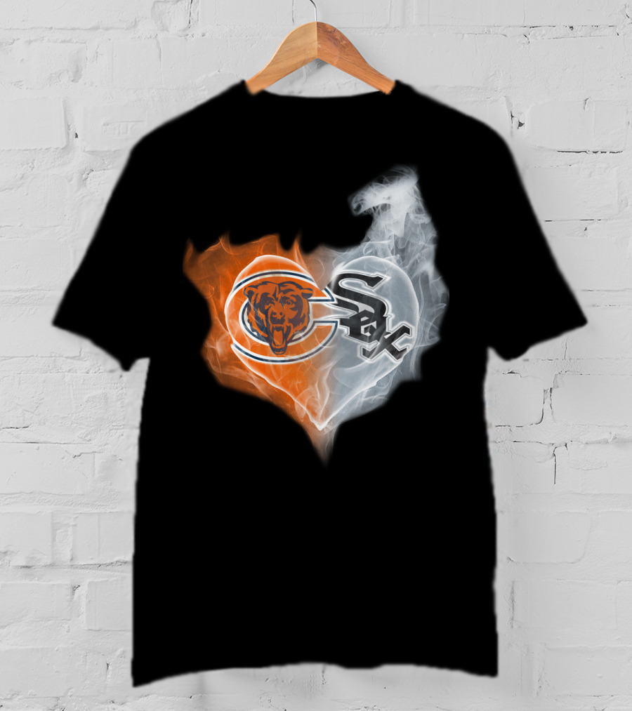 Bears White Sox Heart Logo Fire And Smoke Fusion T-Shirt