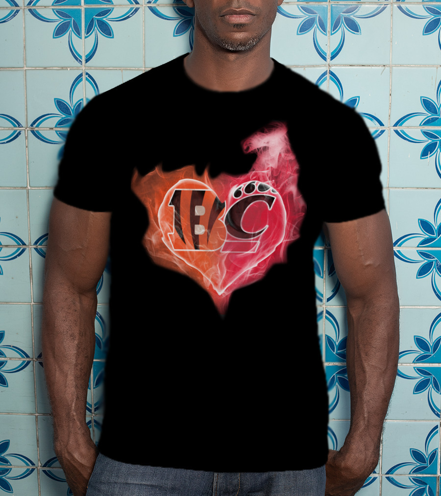 Bengals Cincinnati Bearcats Heart Paw Flame T-Shirt