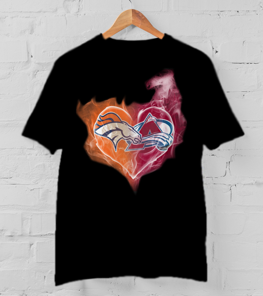 Broncos Colorado Avalanche Heart Flame T-Shirt
