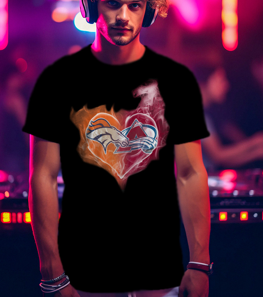 Broncos Colorado Avalanche Heart Flame T-Shirt