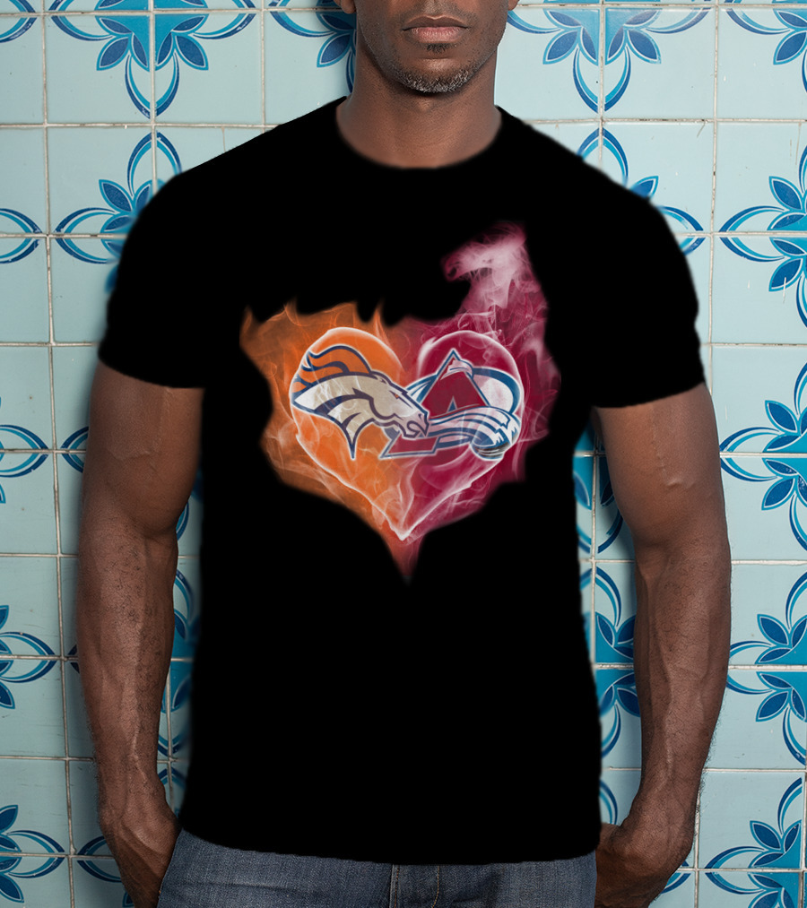Broncos Colorado Avalanche Heart Flame T-Shirt