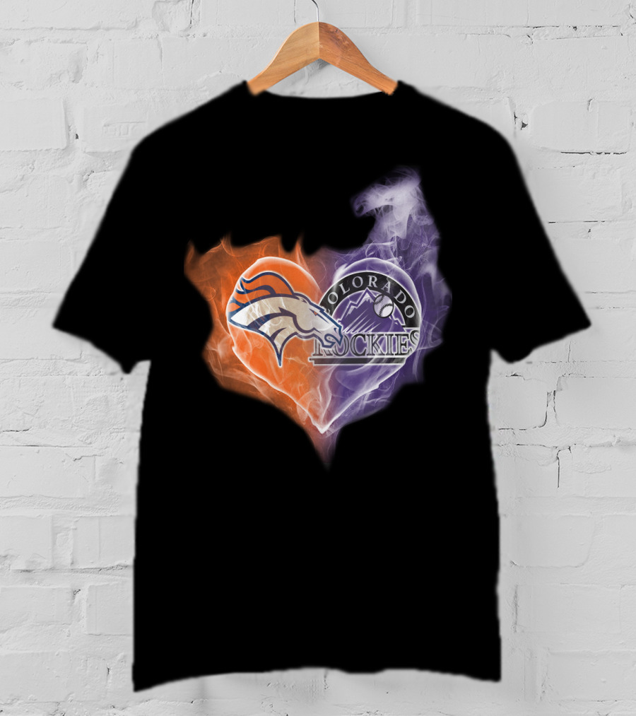 Broncos Colorado Rockies Heart Logo NFL MLB Smoke T-Shirt