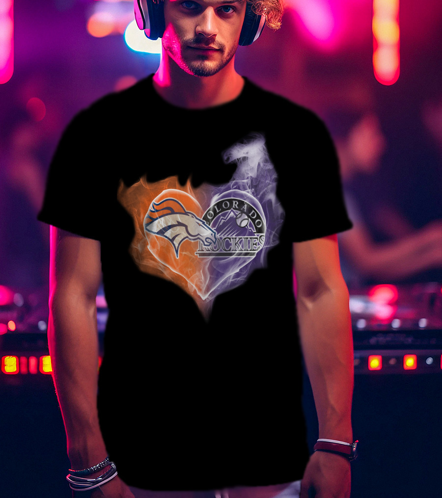 Broncos Colorado Rockies Heart Logo NFL MLB Smoke T-Shirt